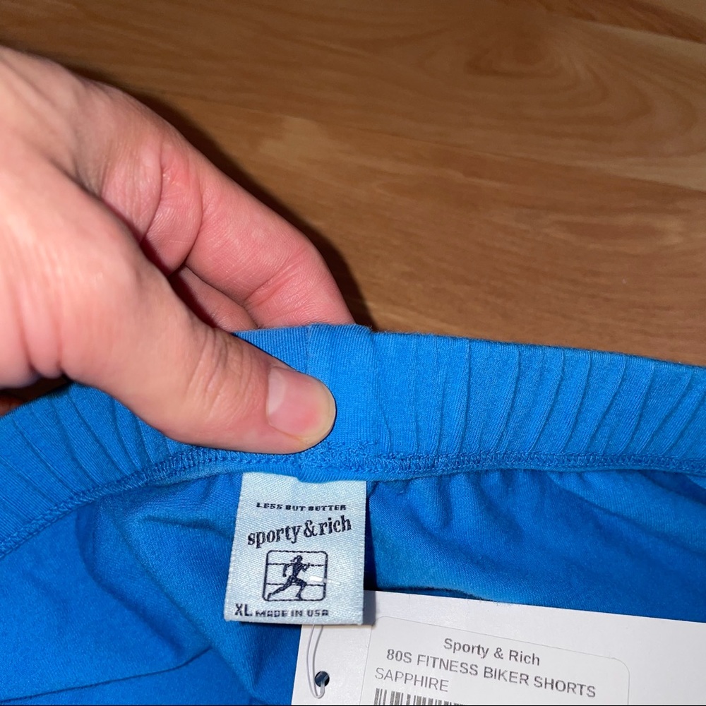 Sporty & Rich 80s Varsity Blue Logo Princess Diana Fitness Biker Shorts Sz L/XL - Picture 7 of 13